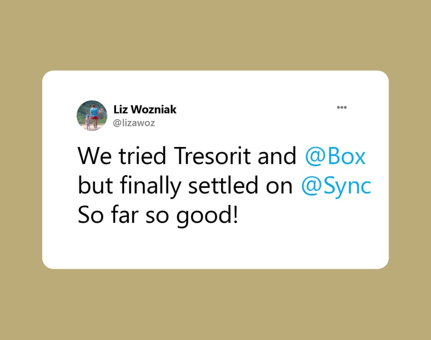 A cloud storage testimonial that says we tried Tresorit and Box.com but finally settled on Sync