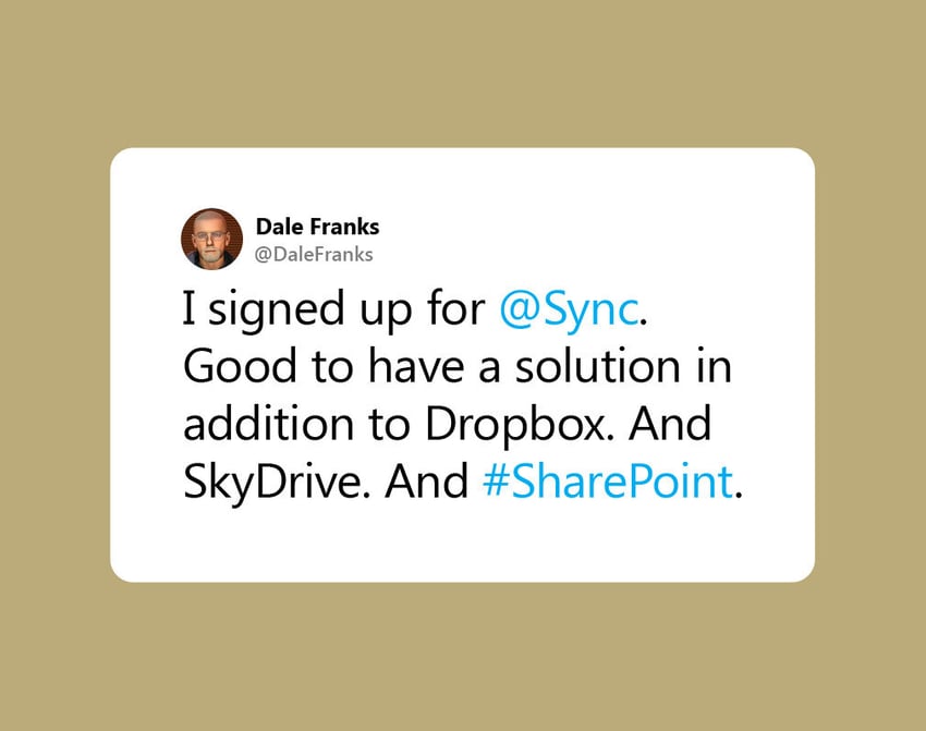 A cloud storage testimonial that says I signed up for Sync